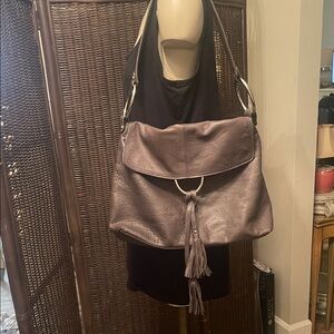 Alfani Gray Leather Tassel Shoulder Bag